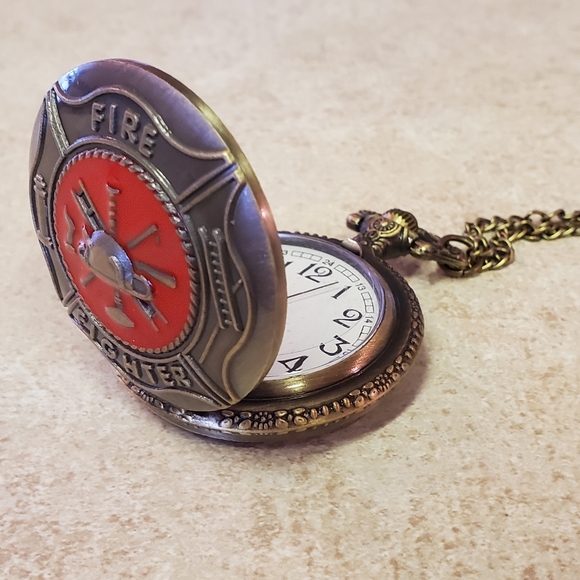 COPY - New beautiful fire fighter Fireman Pocket Watch Battery I… Pocket Watch - Firefighter Courage Under Fire - The Fire Bell main image 4